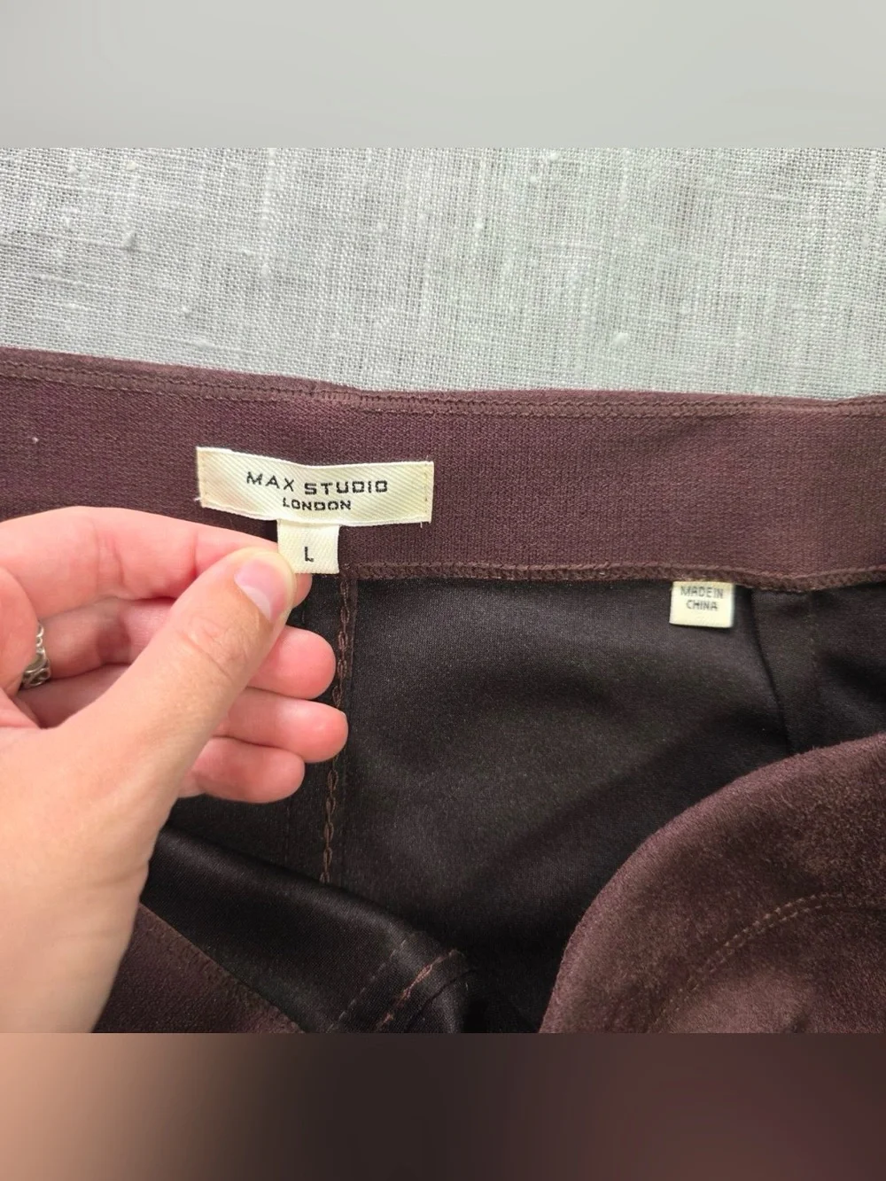 Max Studio London Faux Suede A-Line Midi Skirt Plum Brown Womens Size Large